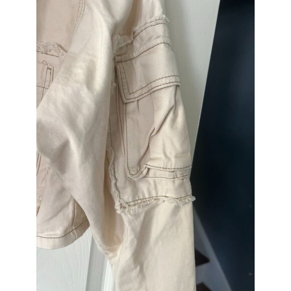 Forever 21 Cropped Denim Jacket M Cream Off White Button Front Y2K Streetwear - Picture 3 of 5